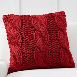 Pottery Barn Chunky Colossal Handknit Throw Pillow COVER Red 24" Holiday Corded